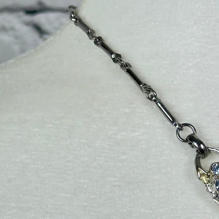 Aquamarine and White Crystal floral spray set in Rhodium Plating Necklace