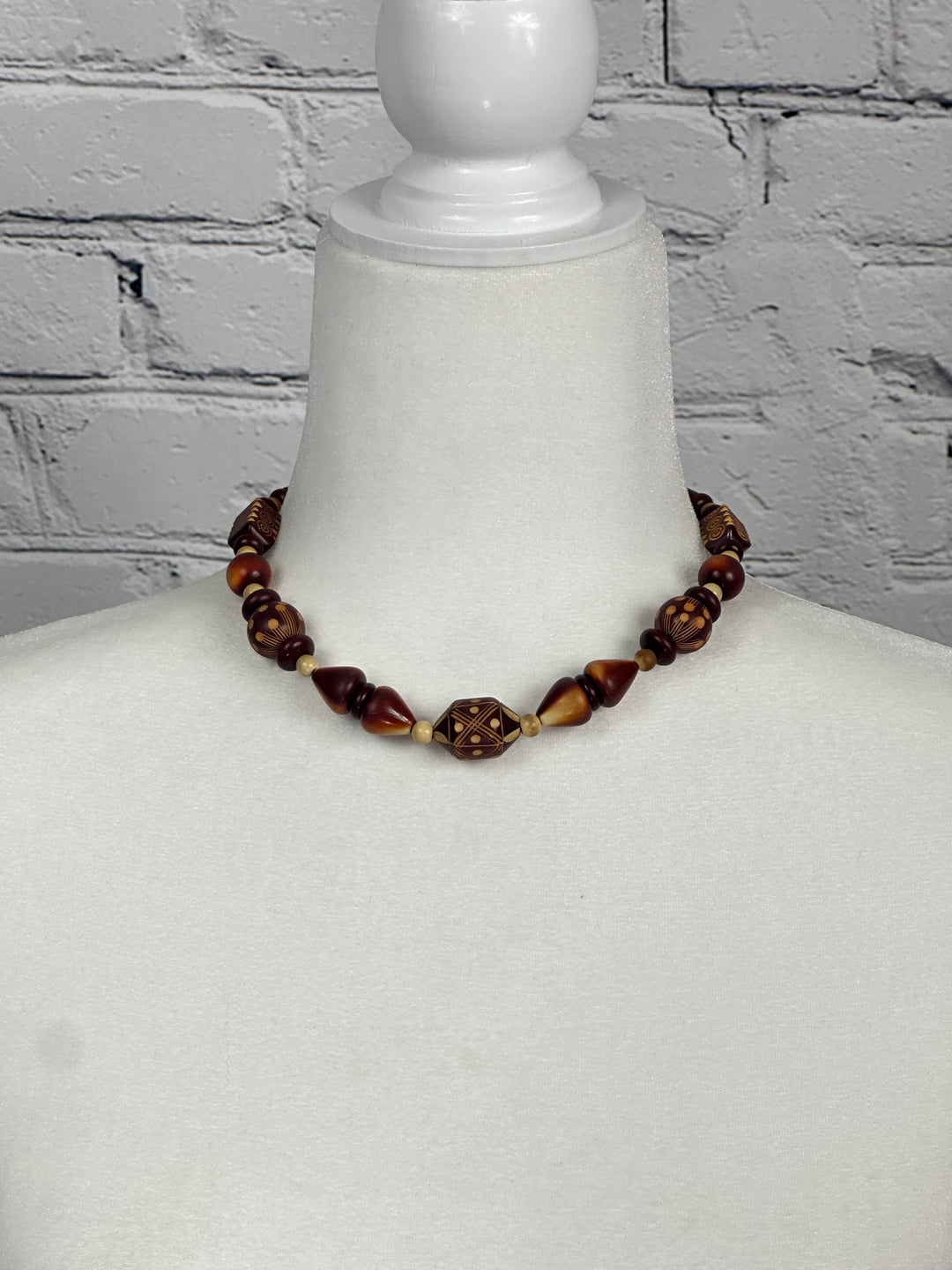 Brown Wooden Bead Choker Necklace