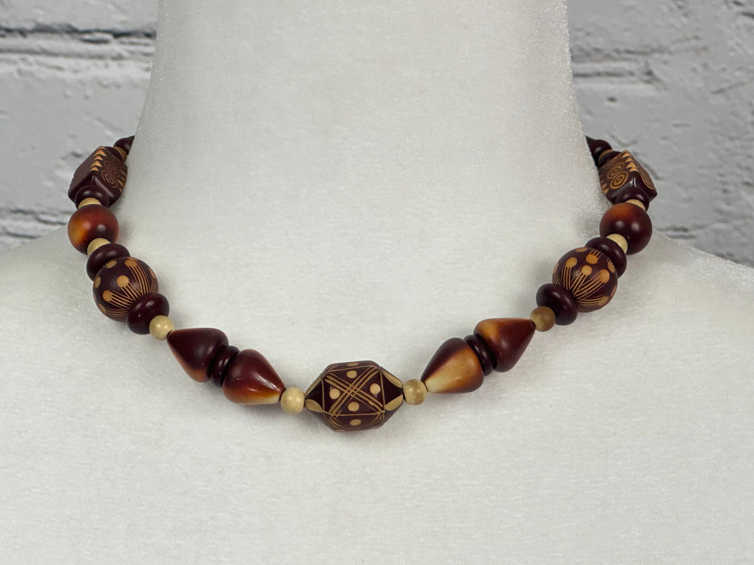 Brown Wooden Bead Choker Necklace