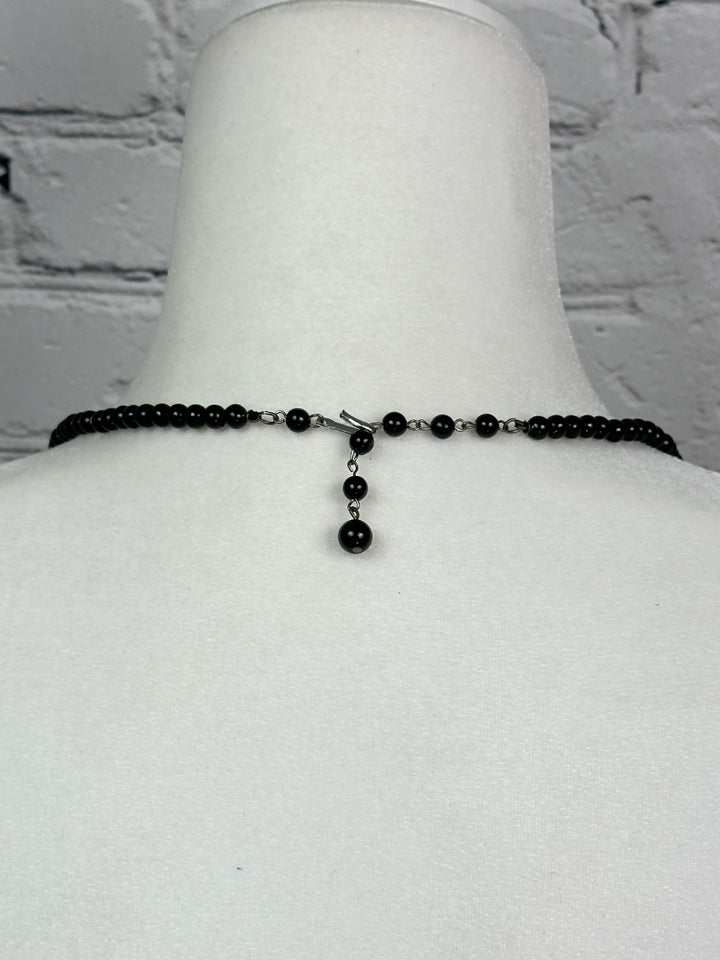 Vintage Black Bead with Gold Spacer Necklace from Hong Kong