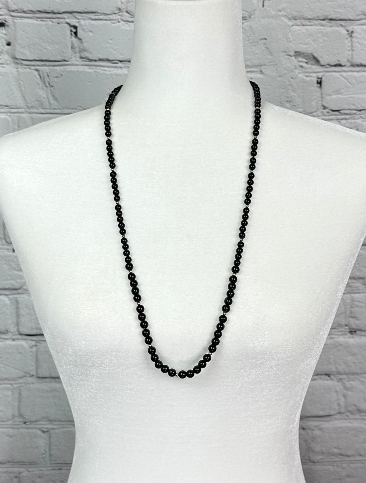 Vintage Black Bead with Gold Spacer Necklace from Hong Kong