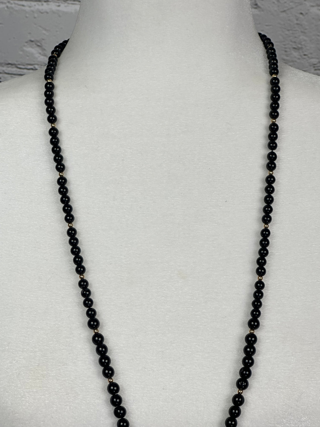 Vintage Black Bead with Gold Spacer Necklace from Hong Kong