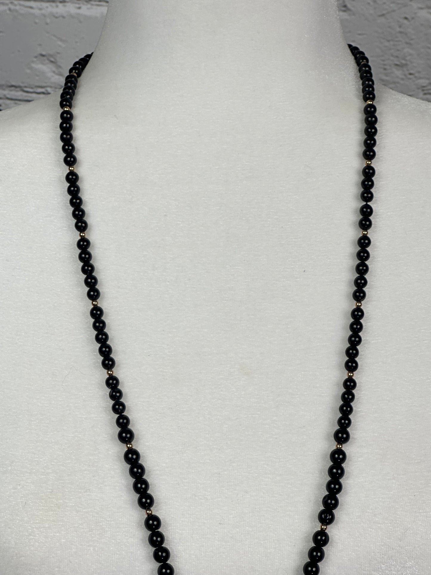 Vintage Black Bead with Gold Spacer Necklace from Hong Kong