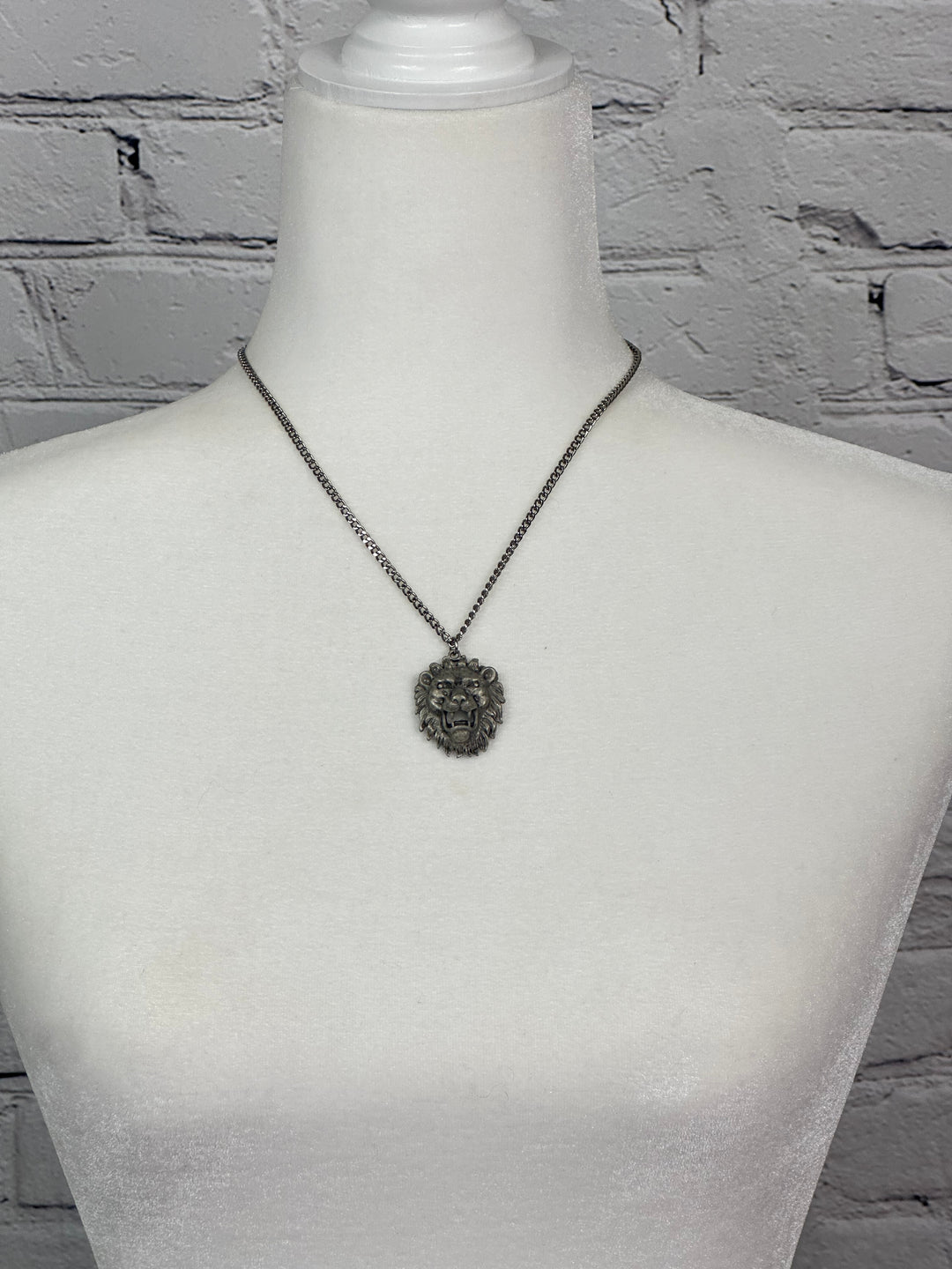 Pewter Lions Head Pendant on Steel Chain
