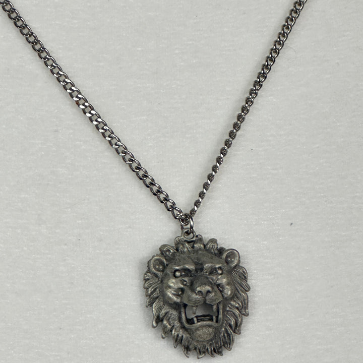 Pewter Lions Head Pendant on Steel Chain