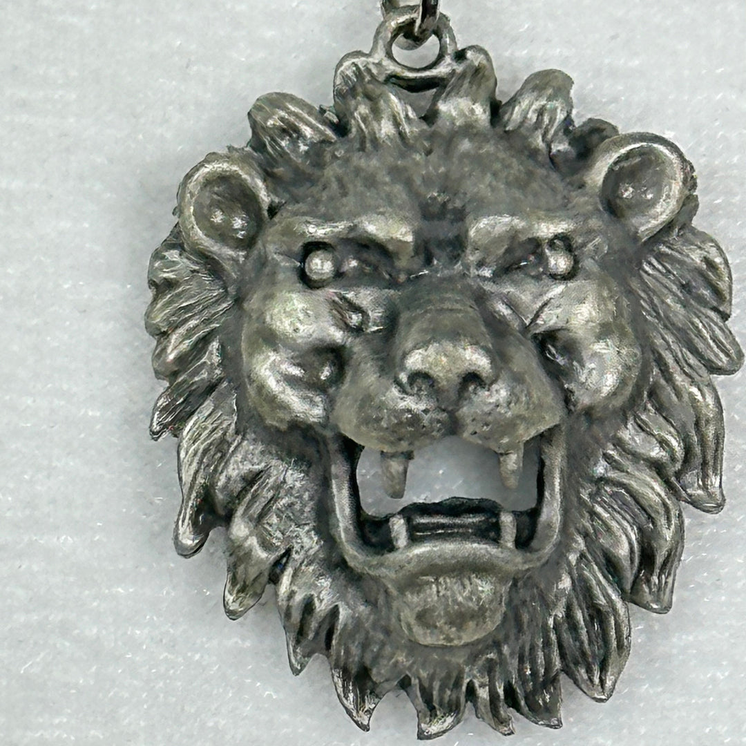 Pewter Lions Head Pendant on Steel Chain