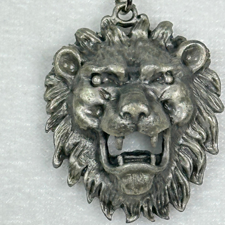 Pewter Lions Head Pendant on Steel Chain
