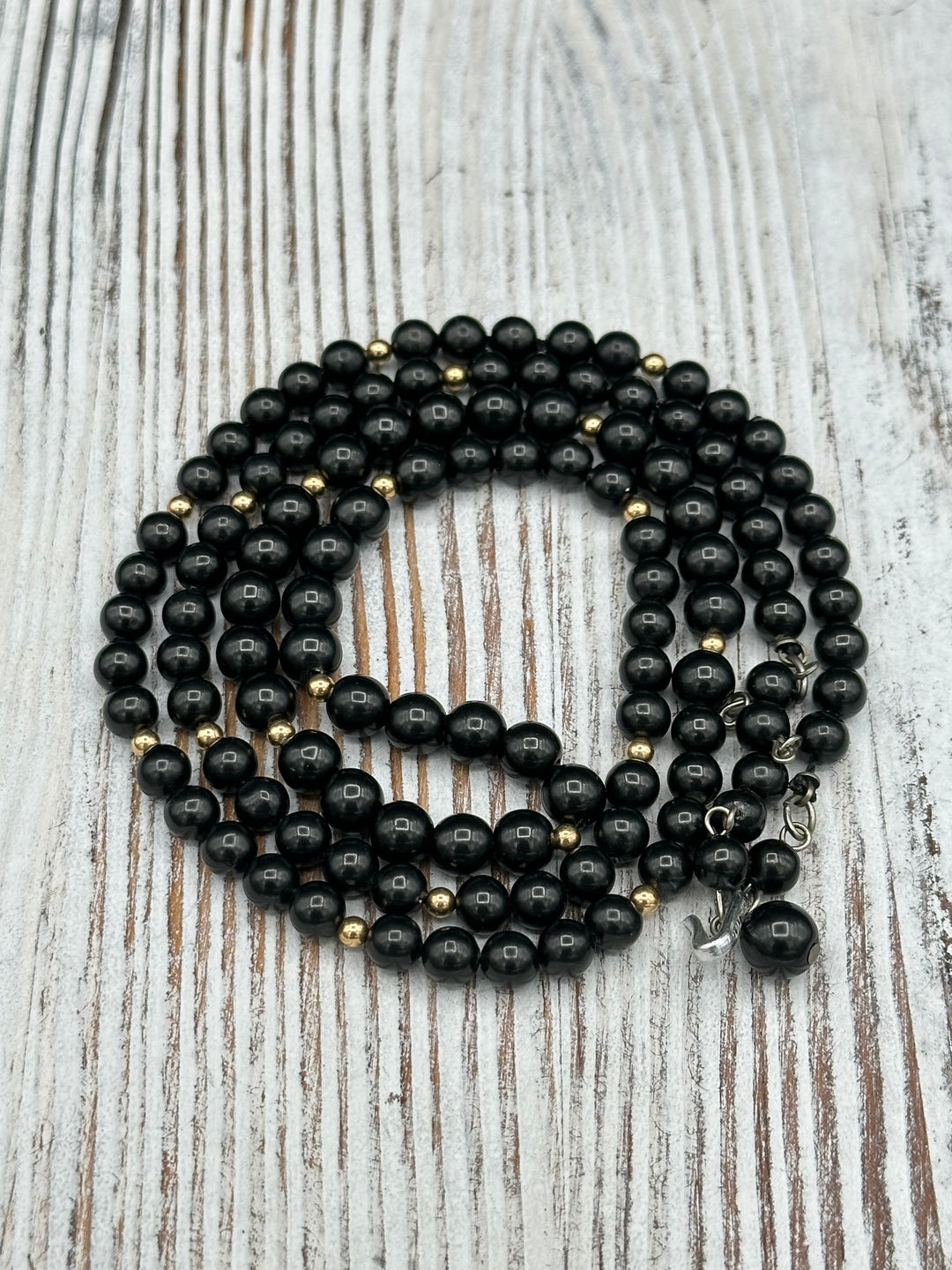 Vintage Black Bead with Gold Spacer Necklace from Hong Kong
