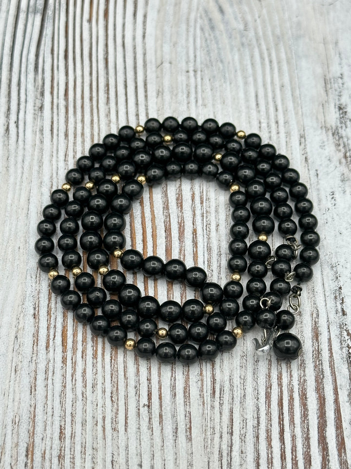 Vintage Black Bead with Gold Spacer Necklace from Hong Kong
