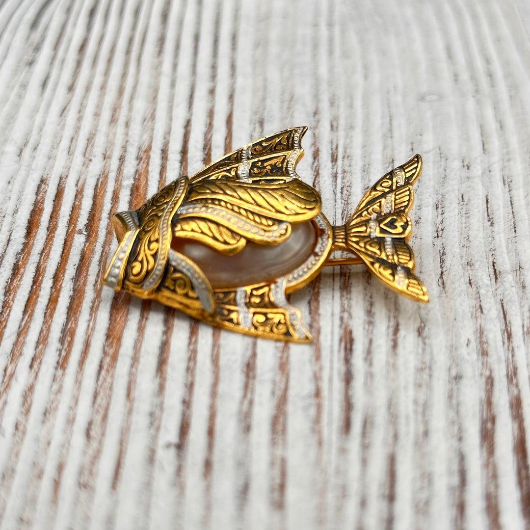 Damascene Toledo-Ware Fish with Faux Pearl Body