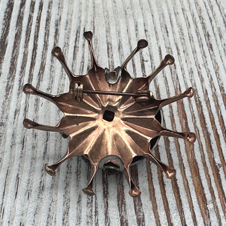 Copper and Silver Sunburst Brooch