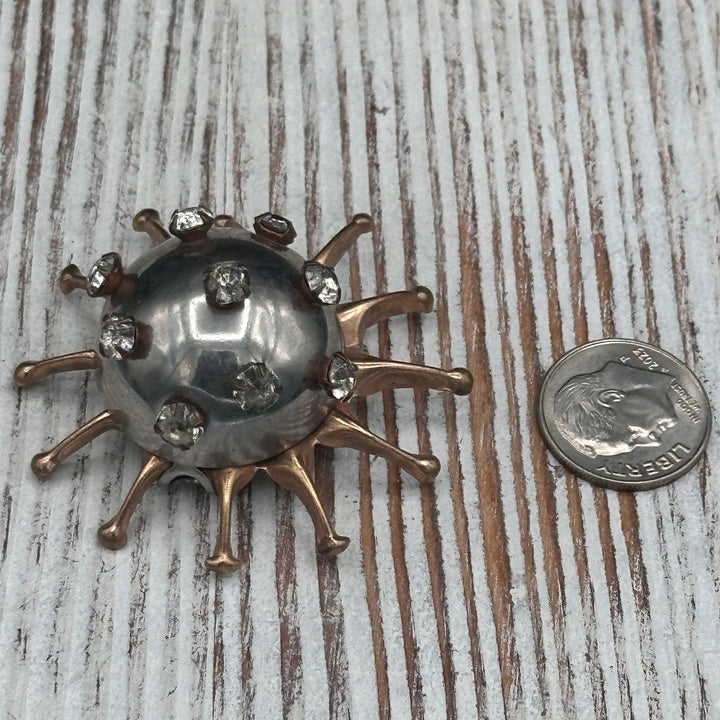 Copper and Silver Sunburst Brooch