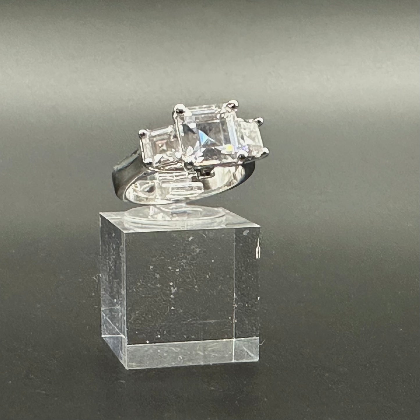 Diamonique Three Stone Platinum plated  Ring