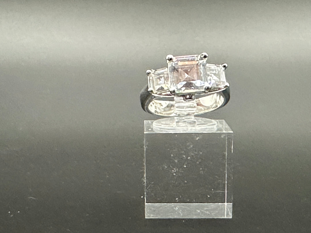 Diamonique Three Stone Platinum plated  Ring