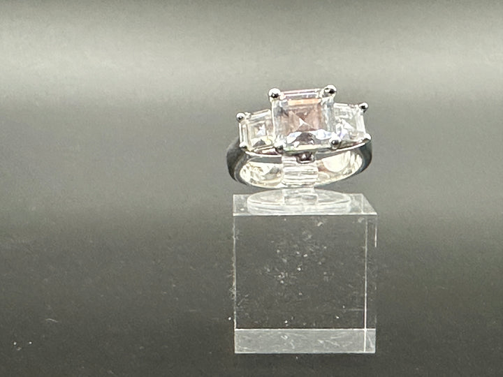 Diamonique Three Stone Platinum plated  Ring
