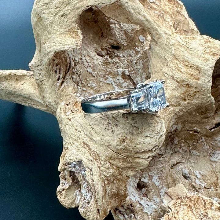 Diamonique Three Stone Platinum plated  Ring