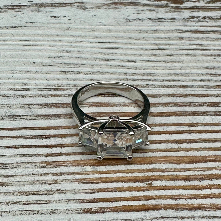 Diamonique Three Stone Platinum plated  Ring