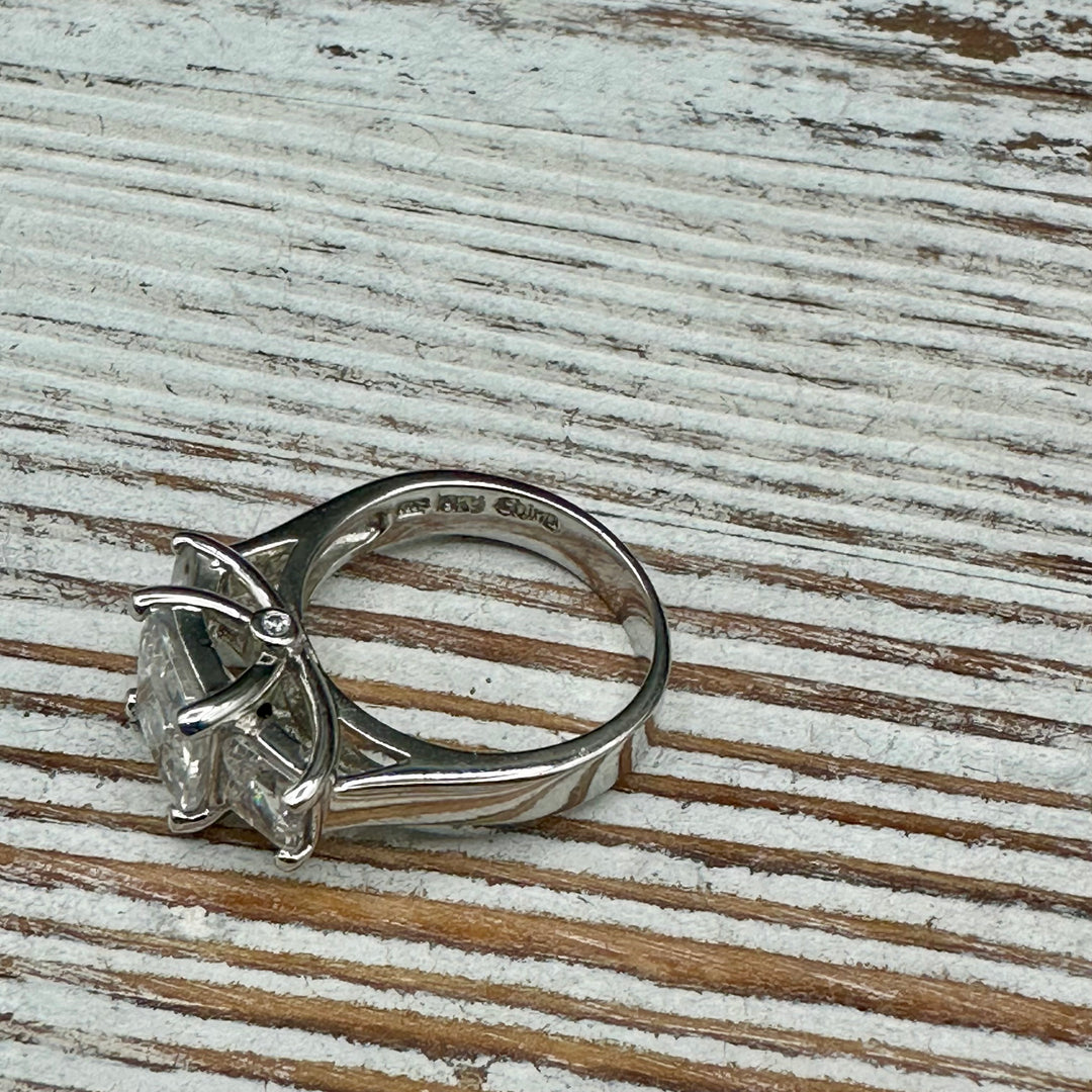 Diamonique Three Stone Platinum plated  Ring