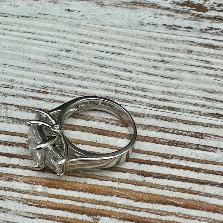 Diamonique Three Stone Platinum plated  Ring