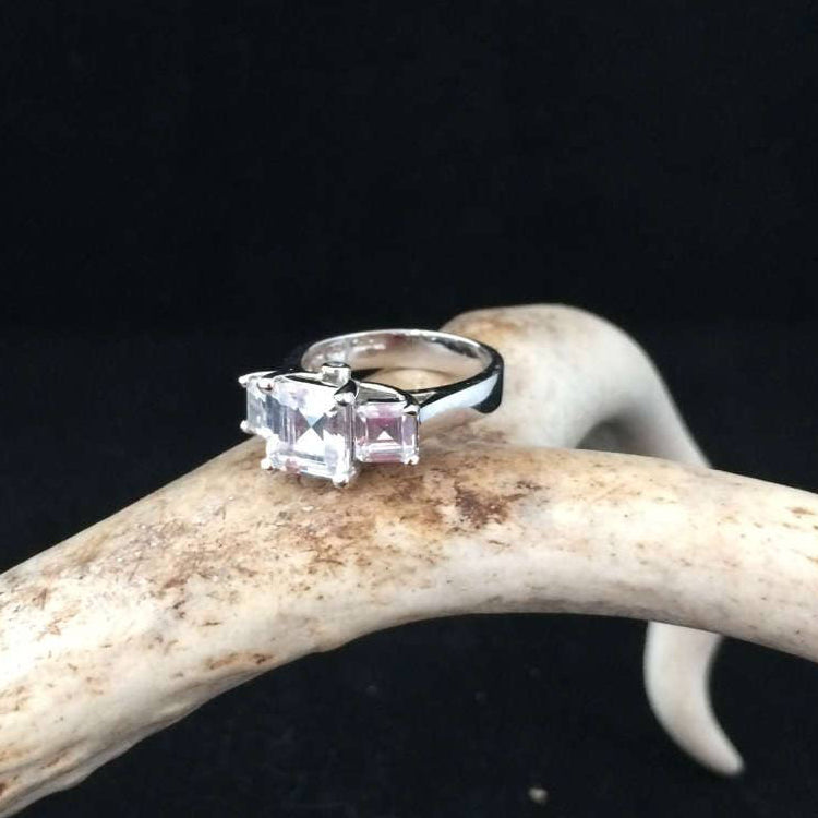 Diamonique Three Stone Platinum plated  Ring
