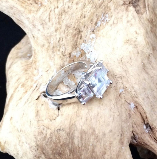 Diamonique Three Stone Platinum plated  Ring
