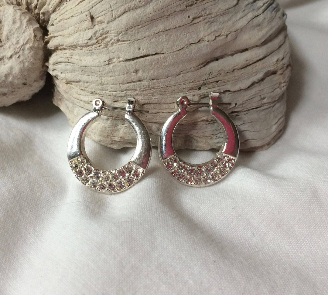 Vintage Napier Silver and Pave Crystal Hoop Earrings
