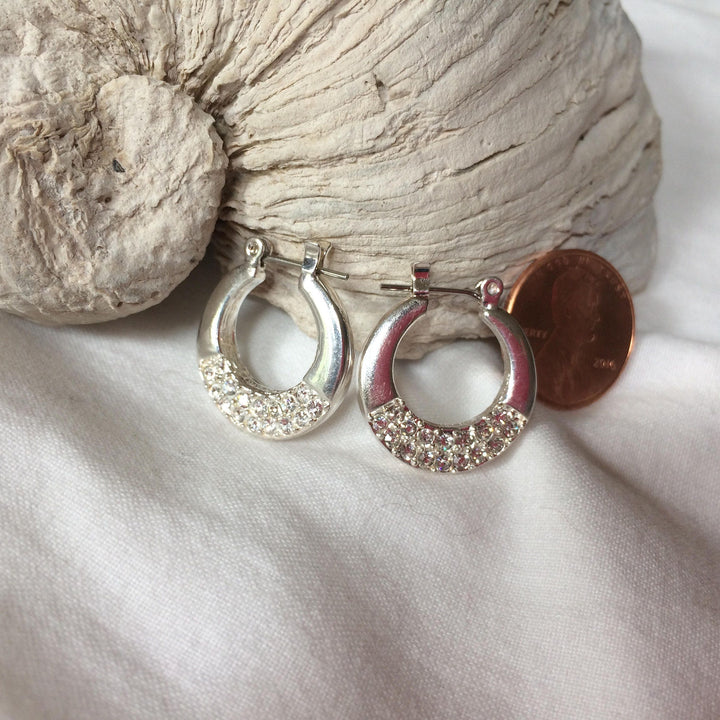Vintage Napier Silver and Pave Crystal Hoop Earrings
