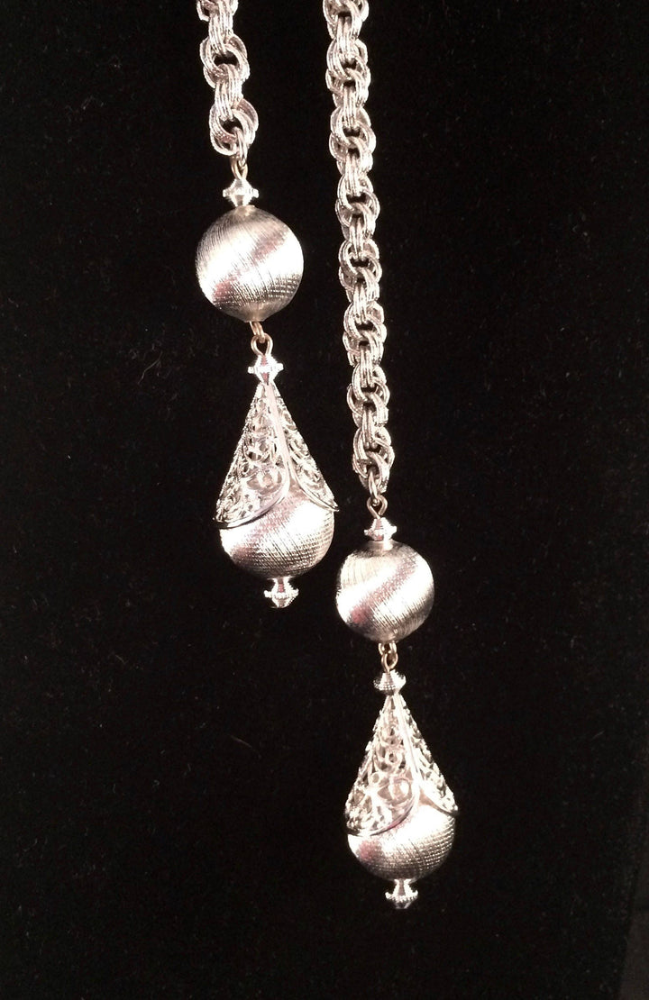 Vintage Monet Lariat Silver tone Necklace