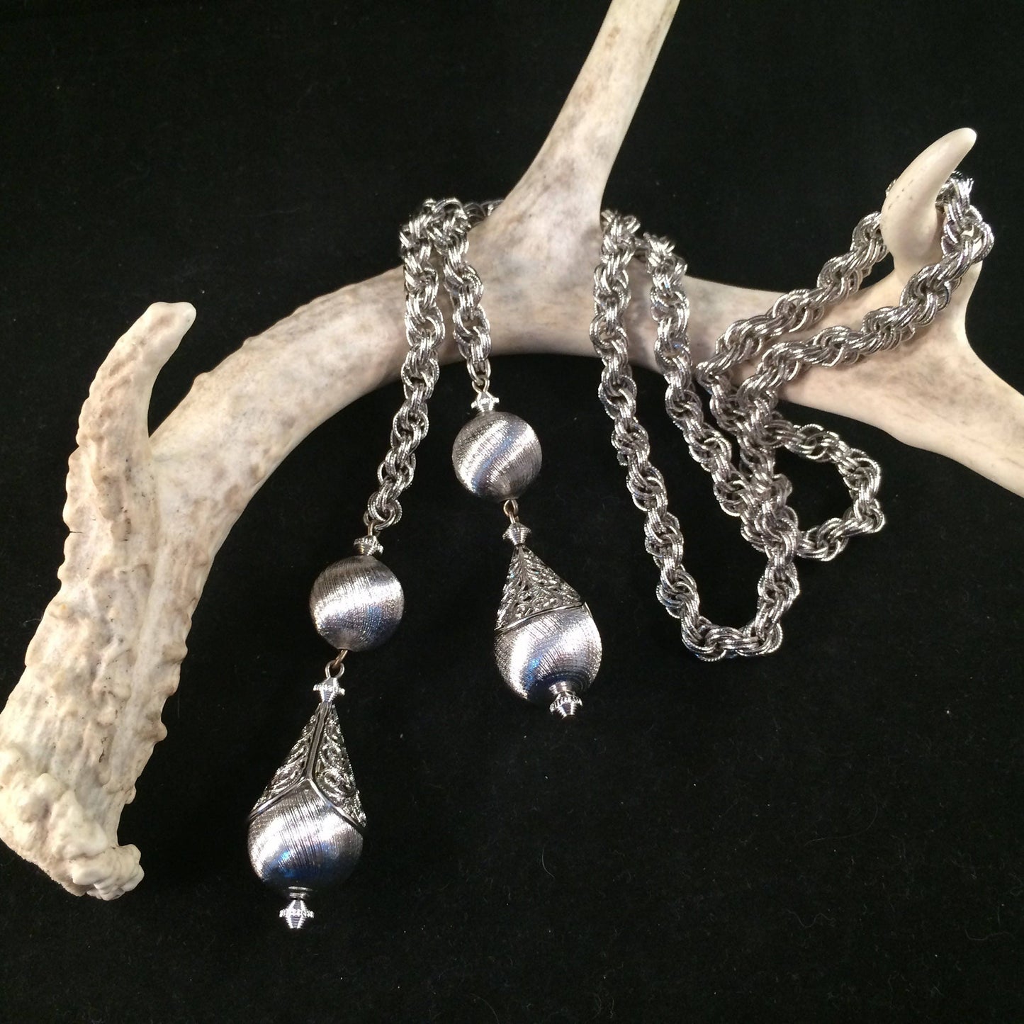 Vintage Monet Lariat Silver tone Necklace