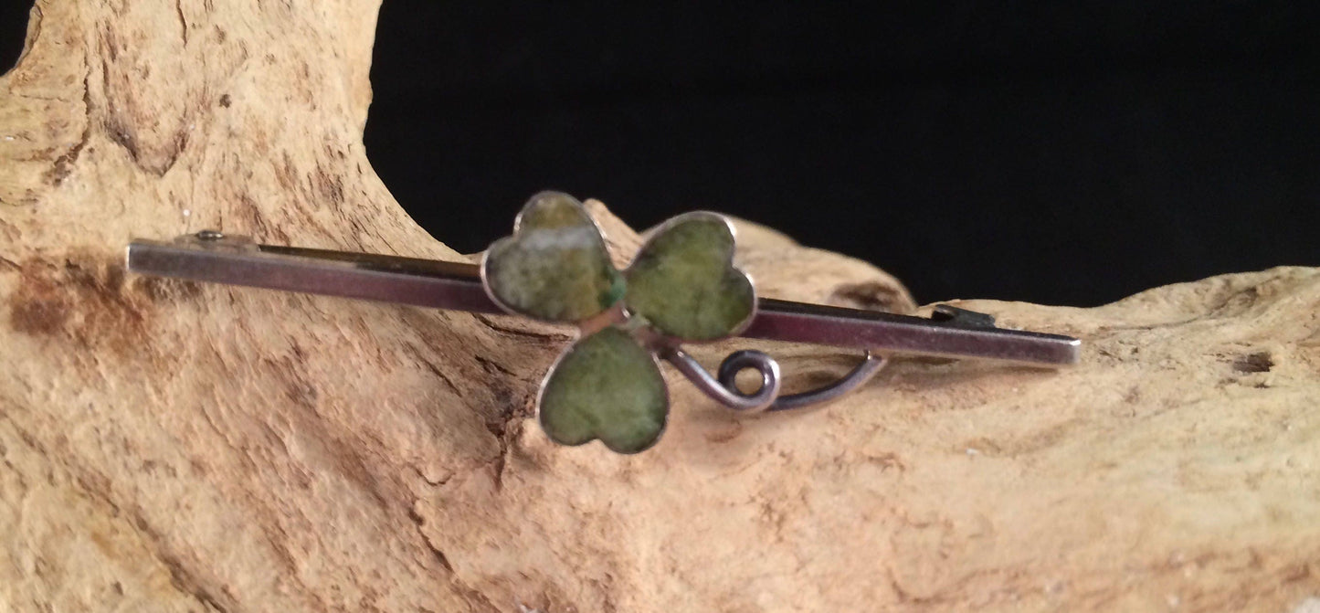 Vintage Silver and Connemara Clover Bar Brooch/Pin
