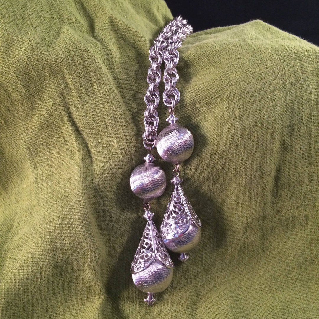 Vintage Monet Lariat Silver tone Necklace