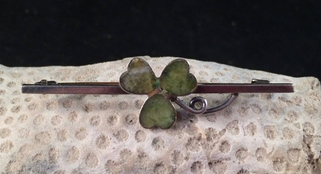 Vintage Silver and Connemara Clover Bar Brooch/Pin