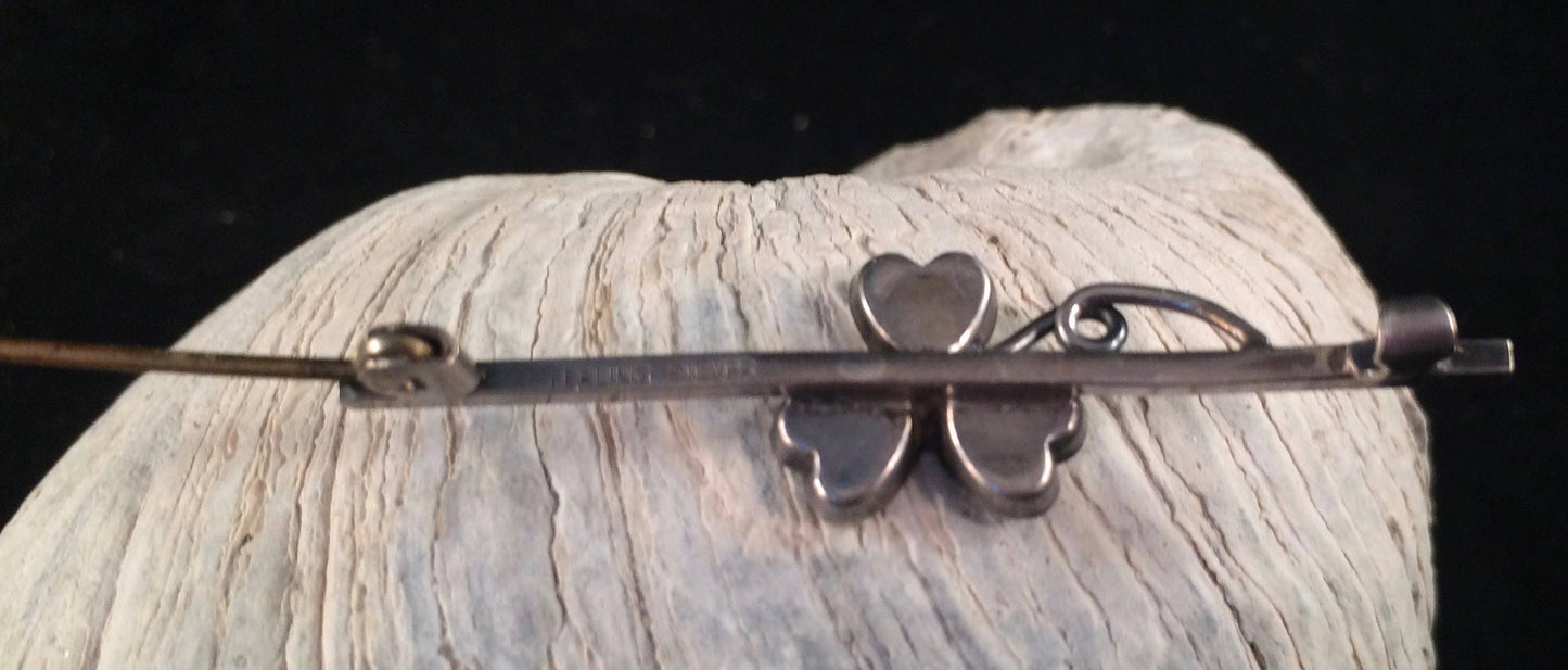 Vintage Silver and Connemara Clover Bar Brooch/Pin