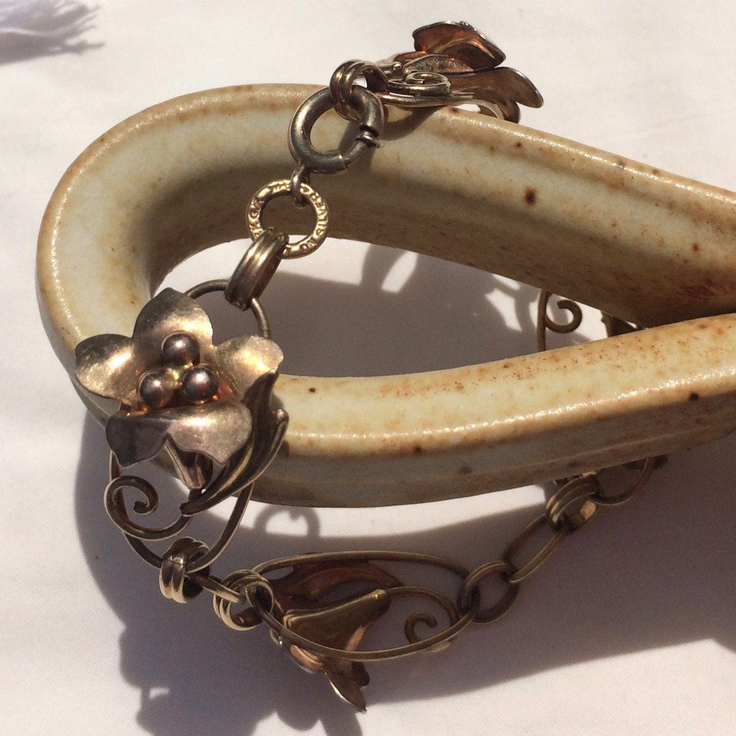 Carl Art Signed Art Deco Lily Blossom  Link bracelet