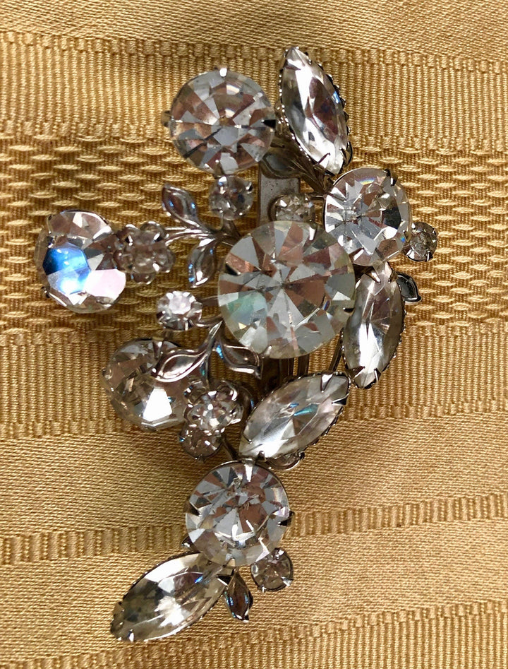 Crystal Brooch in Silver tone