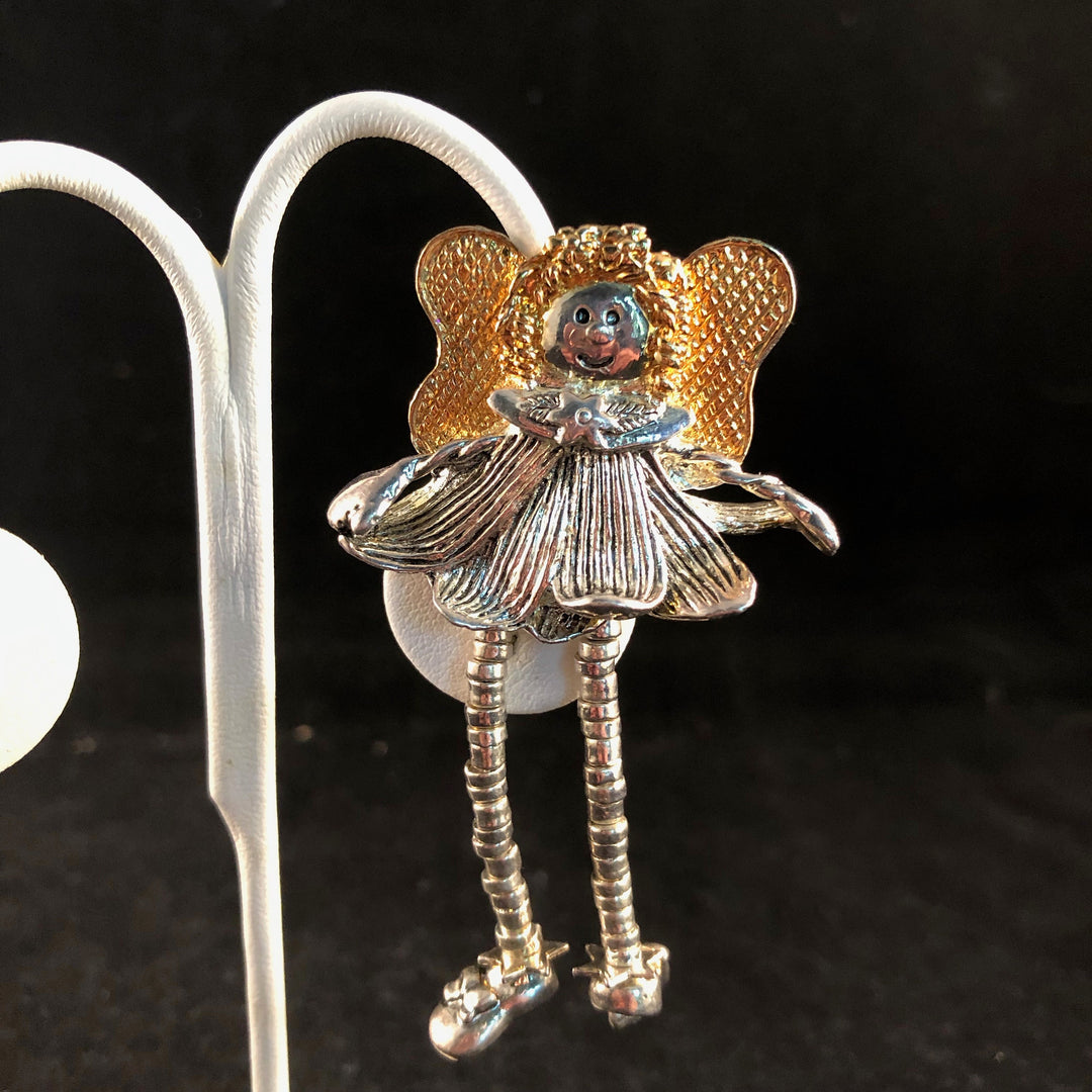 Gold and Silver Angel with Dangling legs Brooch