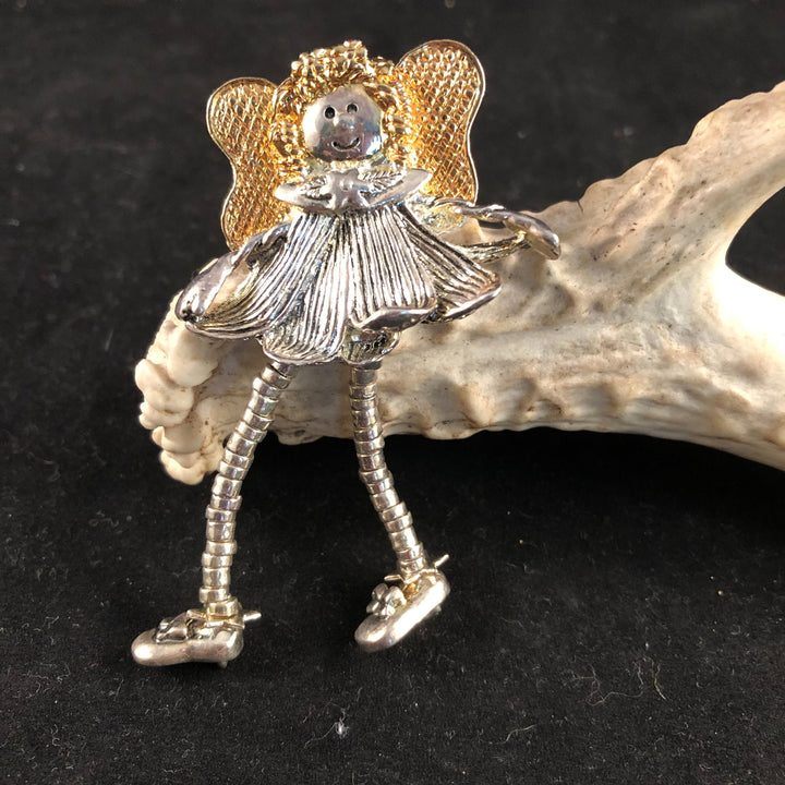 Gold and Silver Angel with Dangling legs Brooch