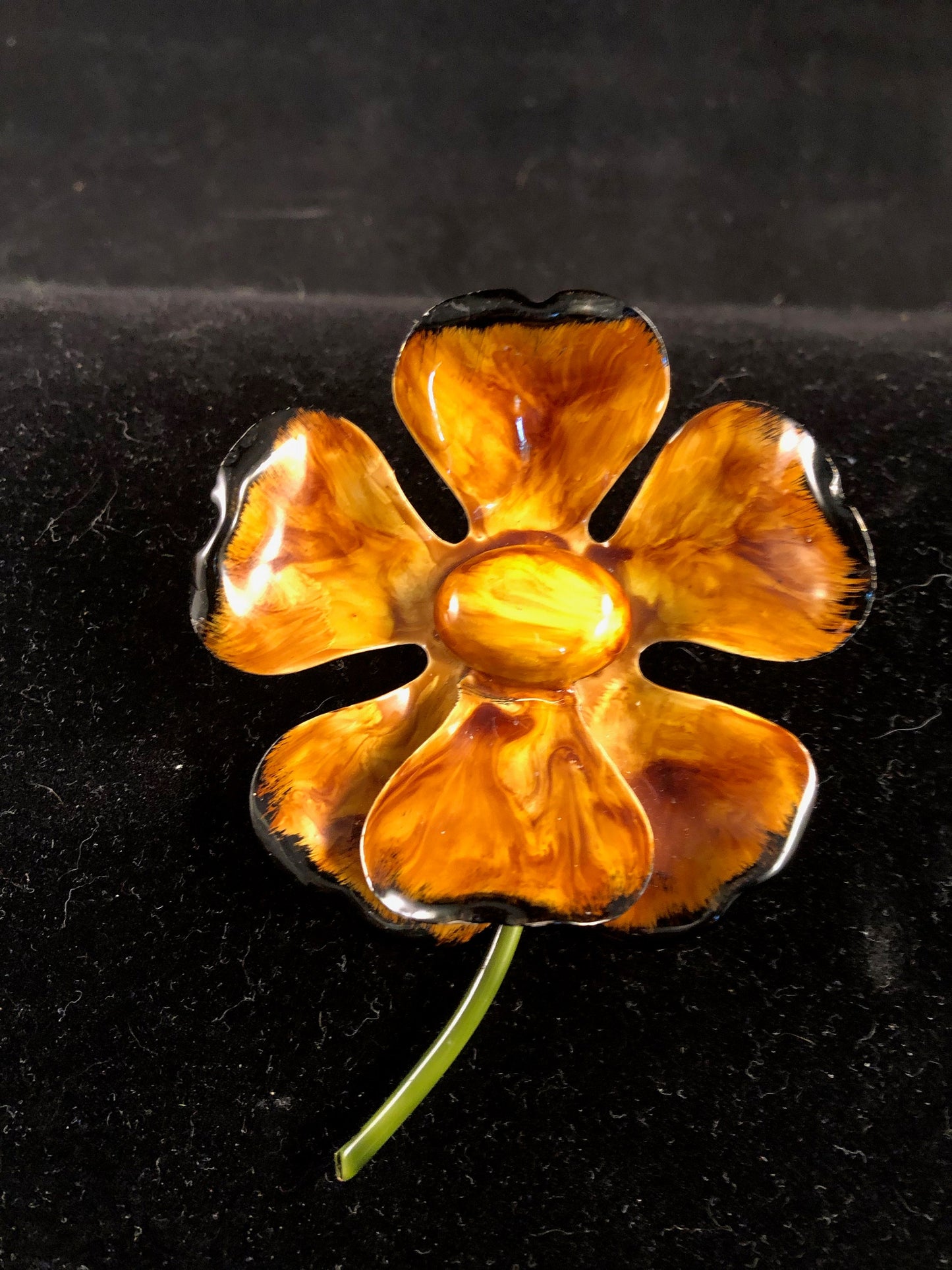 Brown, Yellow and Black enamel flower Brooch- Original by Robert