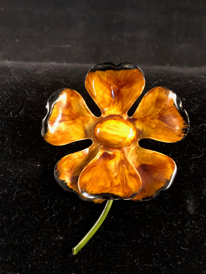 Brown, Yellow and Black enamel flower Brooch- Original by Robert