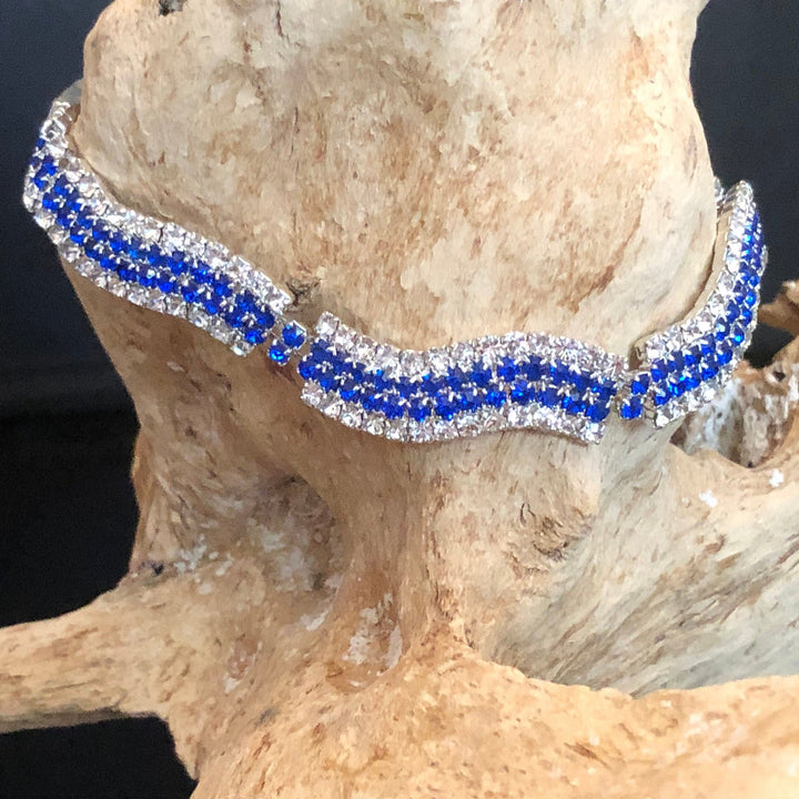Ann Primrose Sapphire and White Crystal link Tennis Bracelet- Perfect for Dress Up Events!!