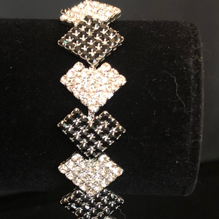 Onxy Black and White crystal Ann Primrose  Square Link Bracelet- Perfect for Prom, New Year's or Party wear!!