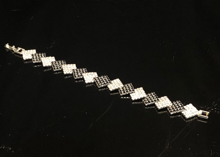 Onxy Black and White crystal Ann Primrose  Square Link Bracelet- Perfect for Prom, New Year's or Party wear!!
