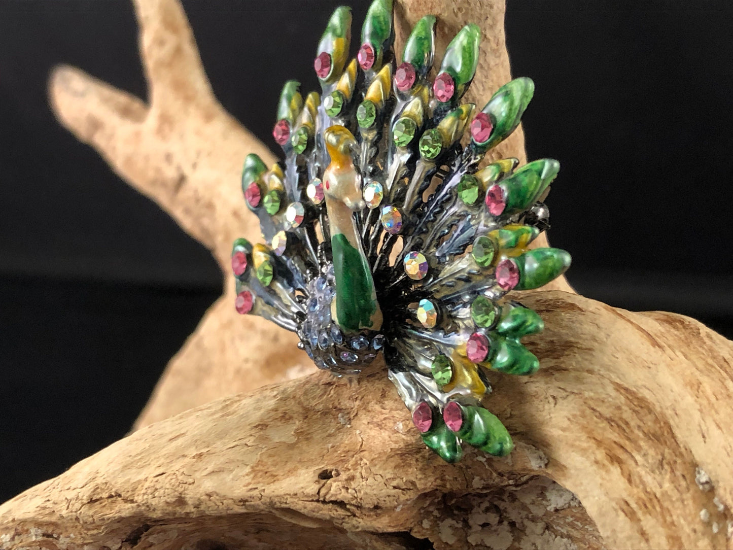 Ann Primrose Pink, Green and Blue Peacock Brooch