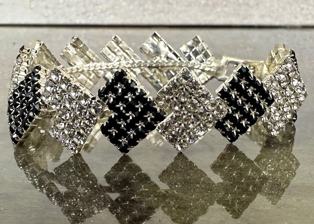 Onxy Black and White crystal Ann Primrose  Square Link Bracelet- Perfect for Prom, New Year's or Party wear!!