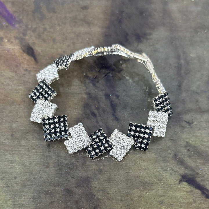 Onxy Black and White crystal Ann Primrose  Square Link Bracelet- Perfect for Prom, New Year's or Party wear!!