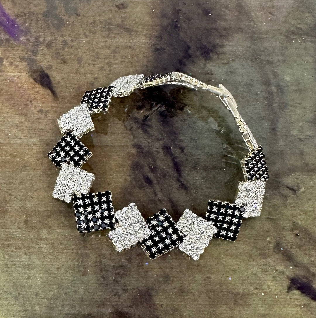 Onxy Black and White crystal Ann Primrose  Square Link Bracelet- Perfect for Prom, New Year's or Party wear!!