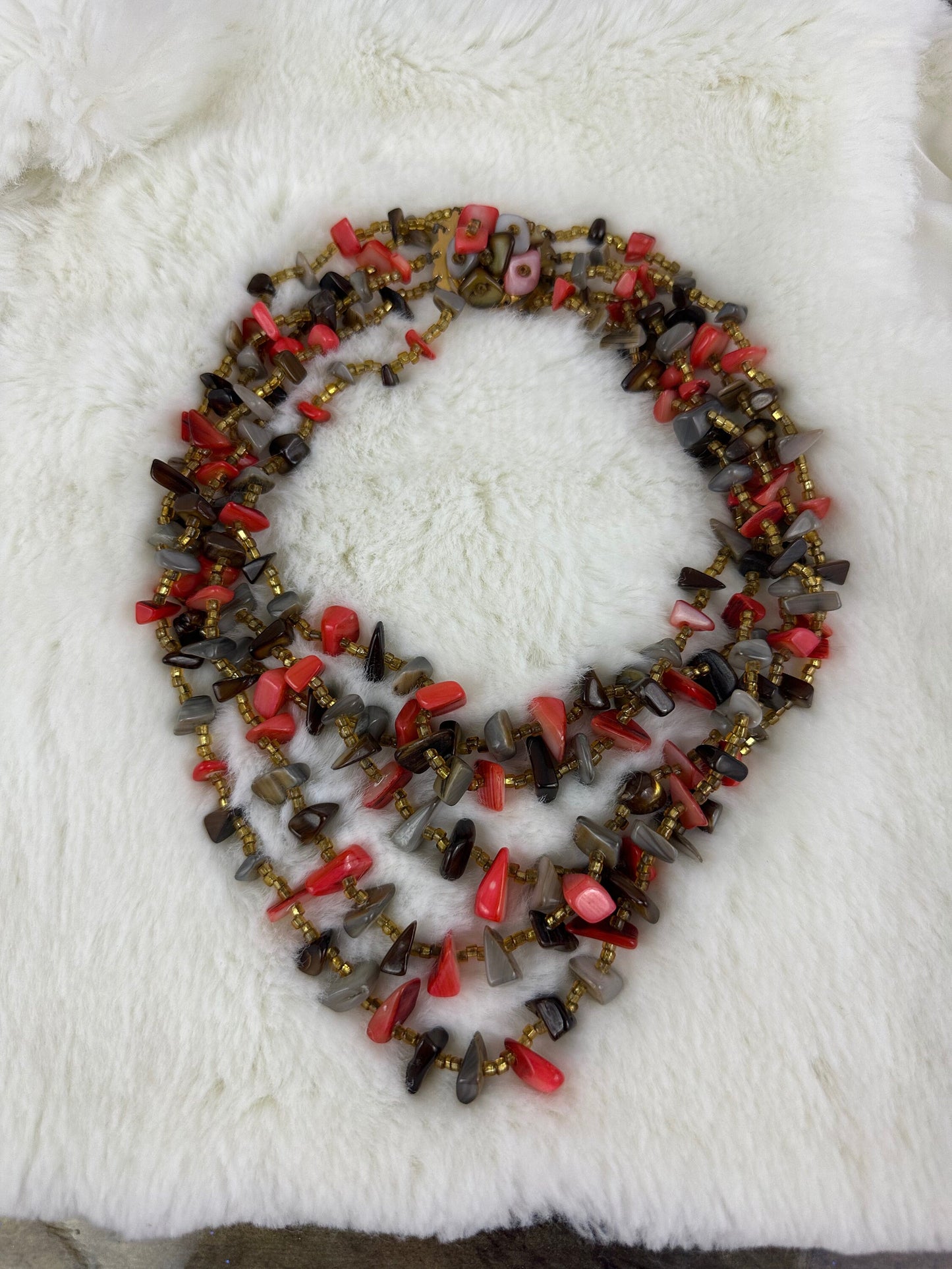 Vintage 5 Strand Polished Shell chip necklace