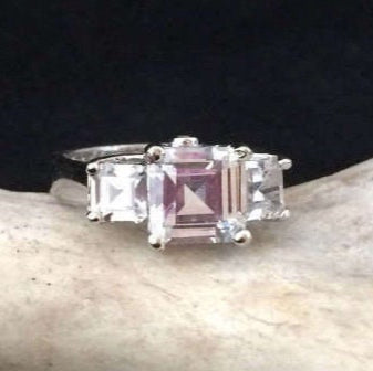 Diamonique Three Stone Platinum plated  Ring