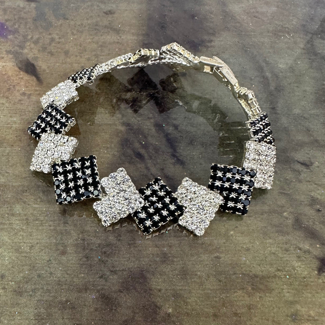Onxy Black and White crystal Ann Primrose  Square Link Bracelet- Perfect for Prom, New Year's or Party wear!!