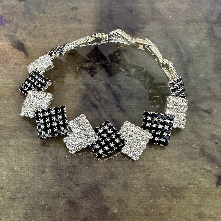 Onxy Black and White crystal Ann Primrose  Square Link Bracelet- Perfect for Prom, New Year's or Party wear!!